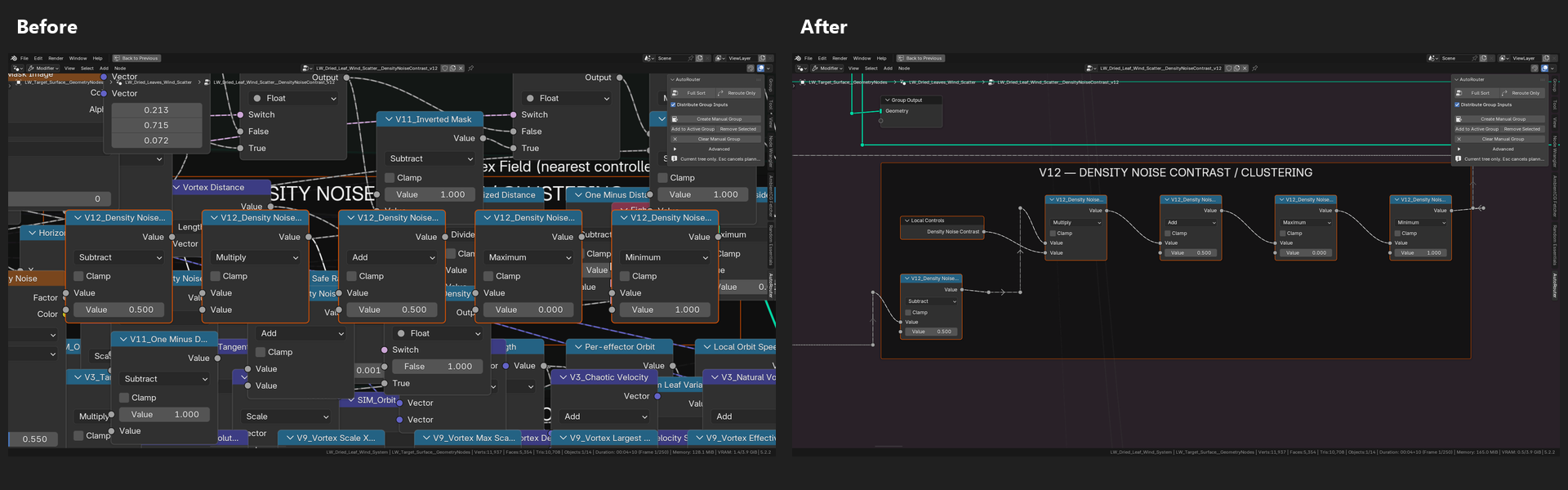 Before and after detail comparison of the Density Noise Contrast frame