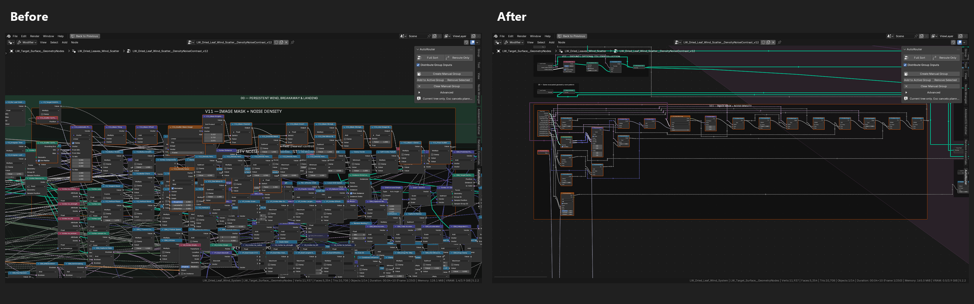 Before and after detail comparison of the Image Mask + Noise Density frame