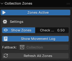 The full Collection Zones main panel in the 3D Viewport sidebar
