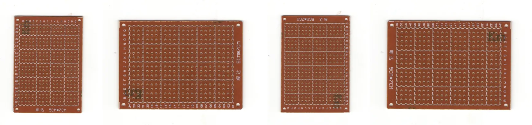 Four prototype PCB captures, each limited to its automatically detected scan area