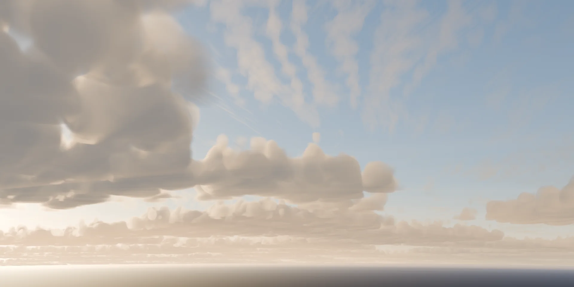Golden-hour cumulus with Cloud Detail at 0: soft, smooth cloud edges