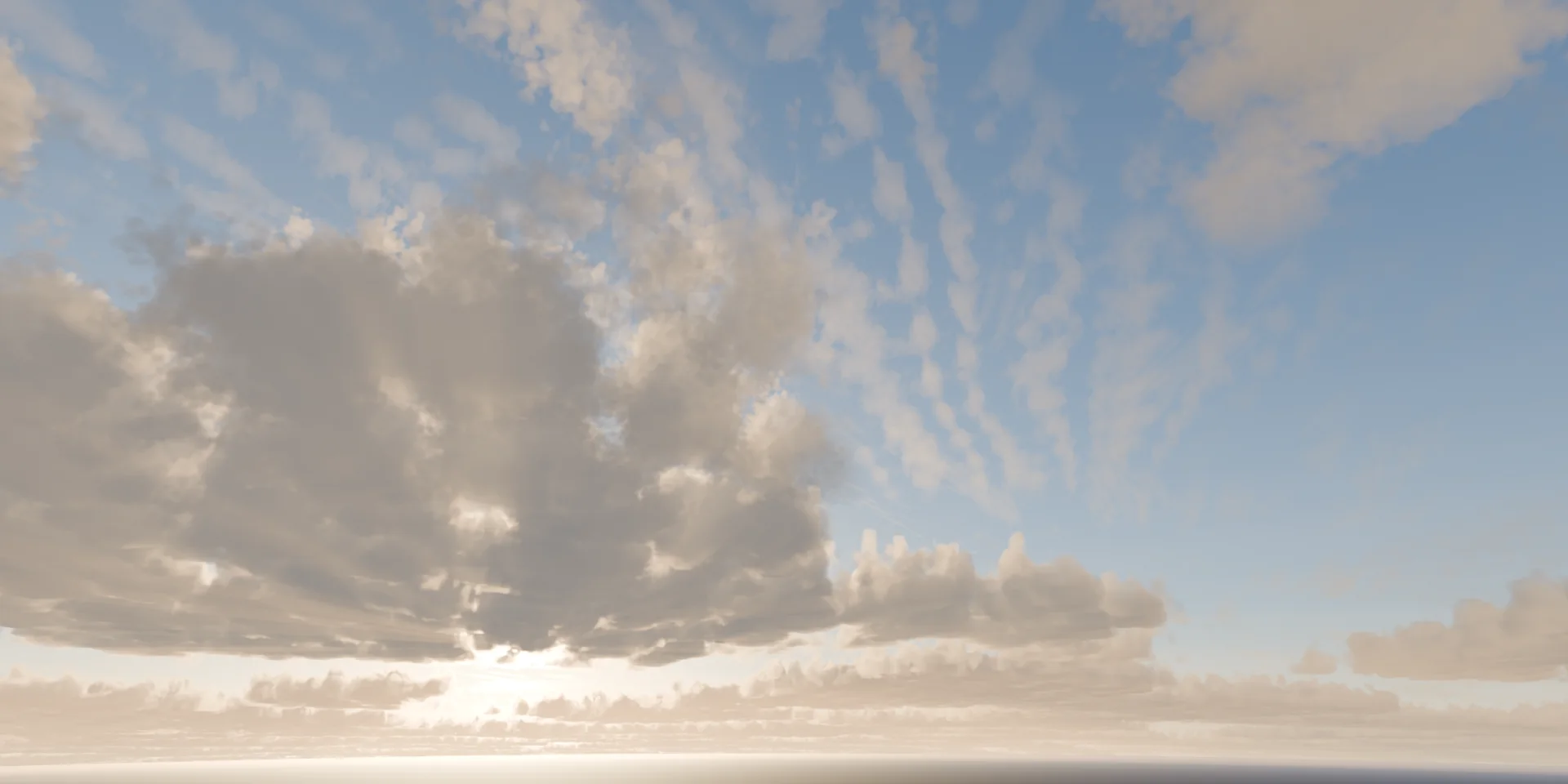 Golden Hour preset: warm cumulus clouds over a low sun