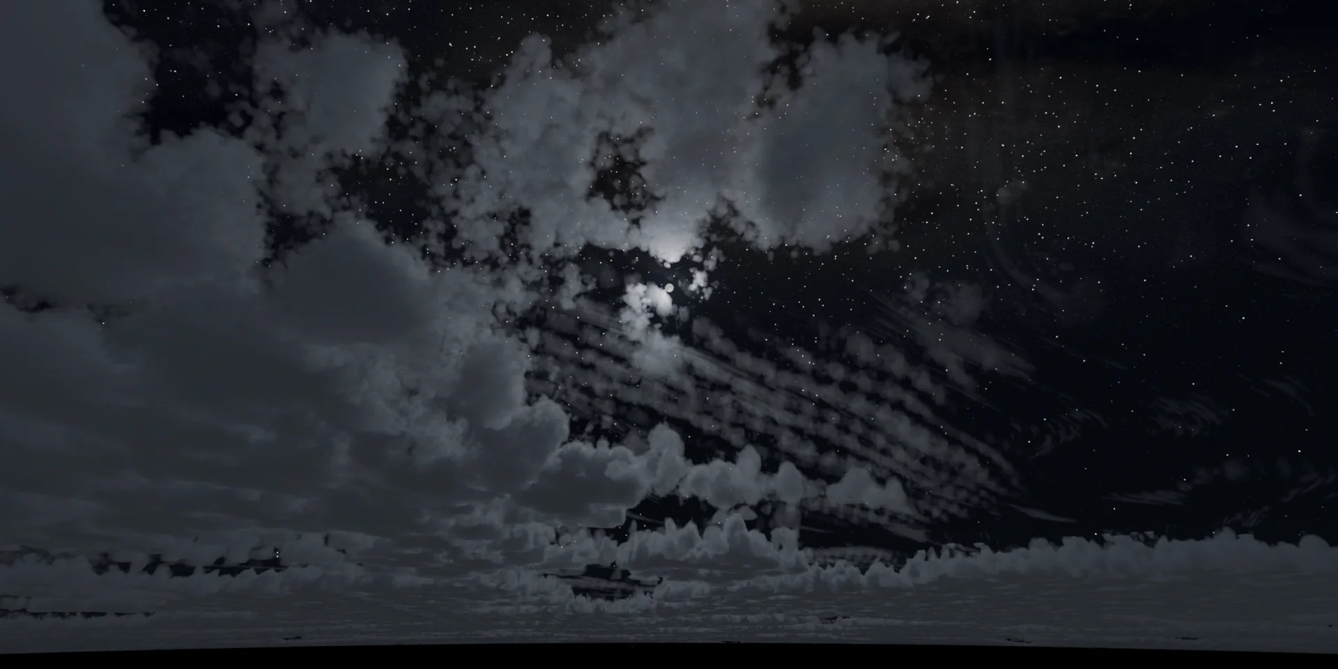 Moonlit Clouds preset: cumulus lit by the moon under a starry sky