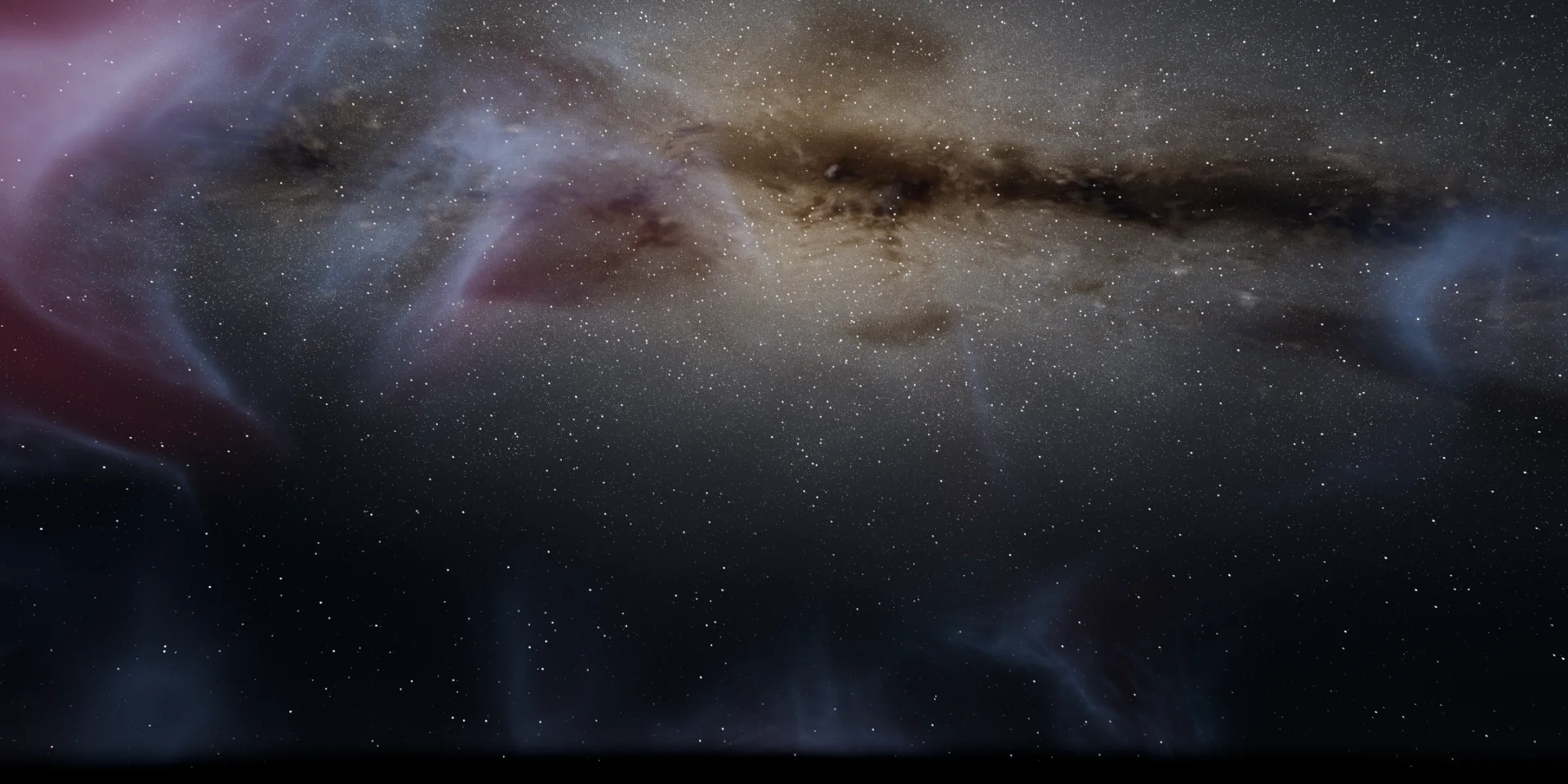Artistic nebula in red and blue gas across a star field