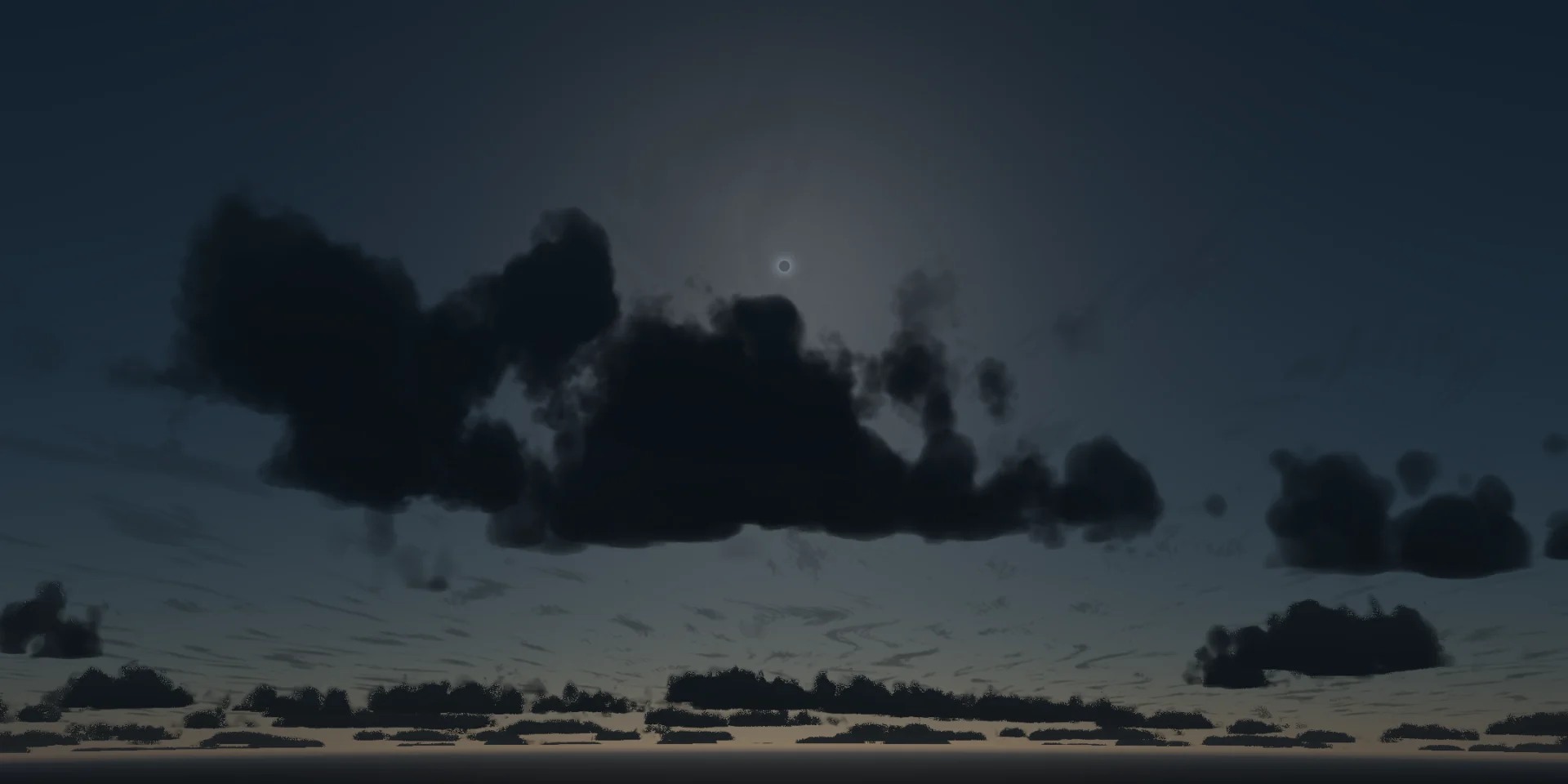 Total solar eclipse: the corona glowing above darkened clouds