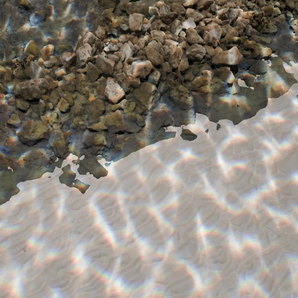 Animated Water Caustics Light — Procedural underwater light patterns generated entirely with shader nodes on one area light.